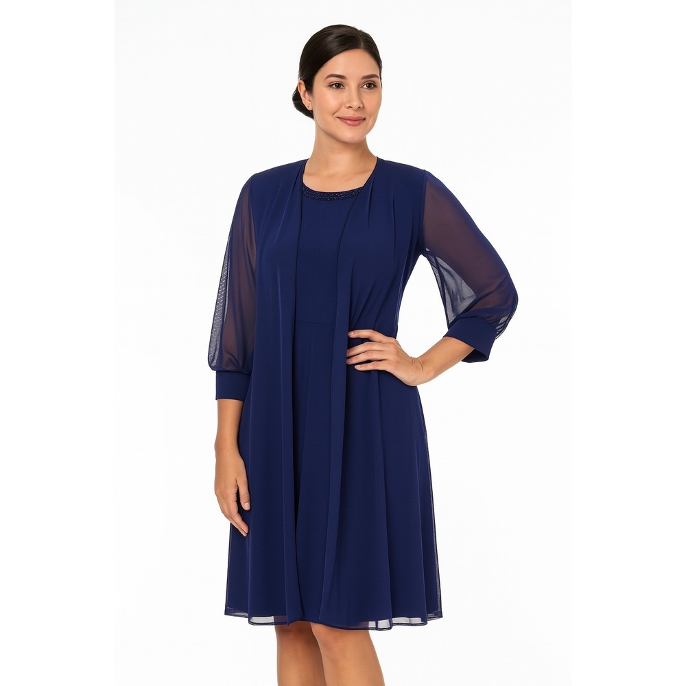 R & M Richards Embellished Dress & Duster Jacket Royal Blue Size 14 Long Sleeve